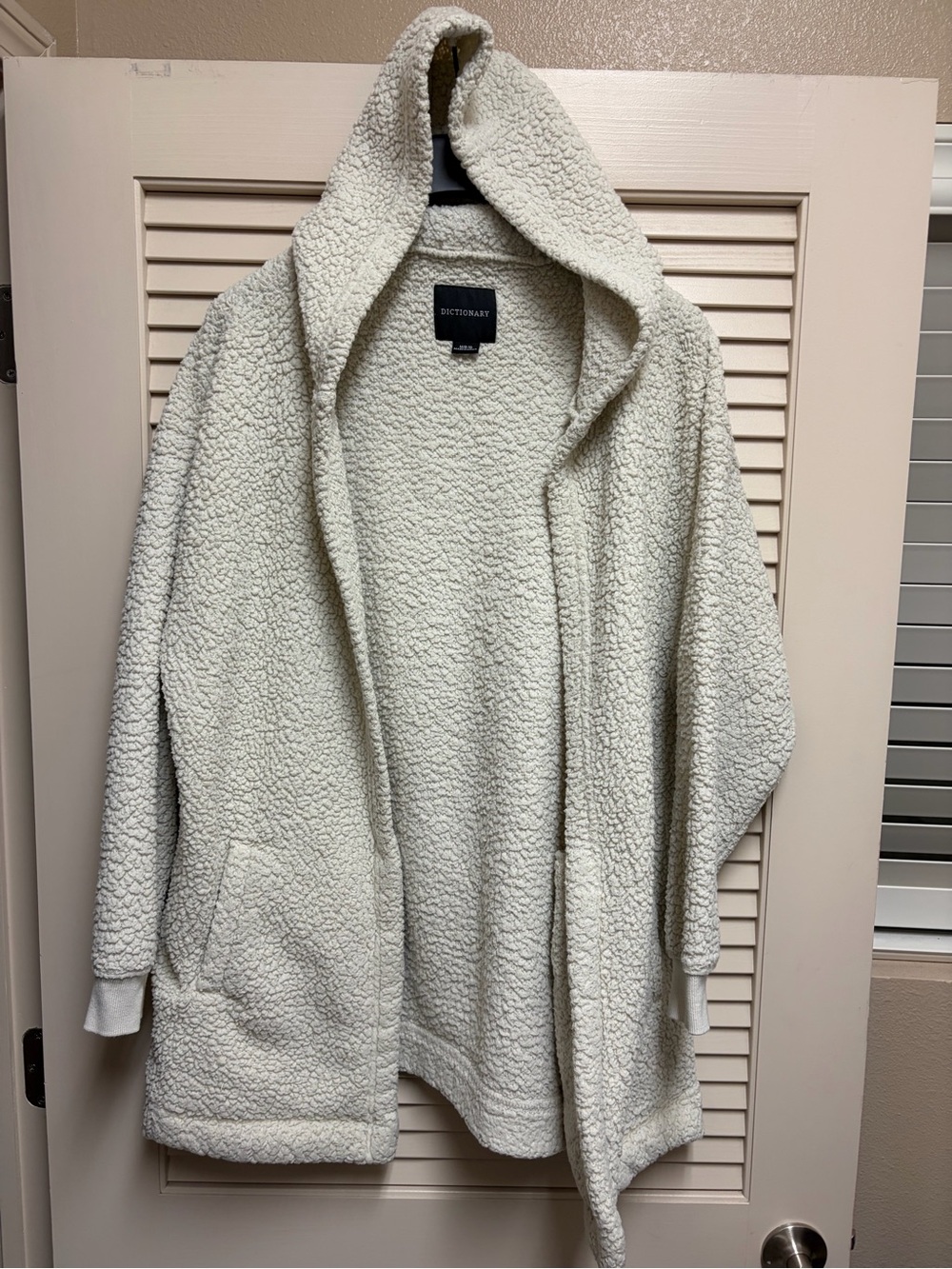 Dictionary Sherpa Hooded Cardigan Jacket Women’s Large Cream Teddy Fleece Cozy